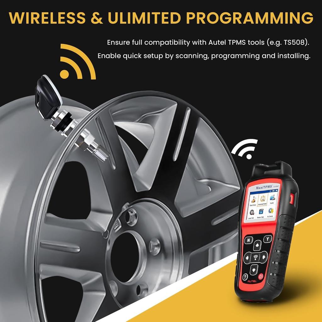 Universal TPMS Sensor 315MHz+433MHz, Tire Pressure Monitoring Sensor Programmable Compatible with TPMS Tool TS408 TS508, Replaceable Metal Valve Stem