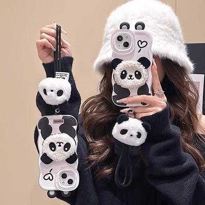 Das Plüsch-Panda-Lanyard ist für Apple 16PRO Handyhüllen im Herbst und Winter geeignet.. 15 Unsichtbarer Doppelständer 14 Silikon Anti-Drop XR
