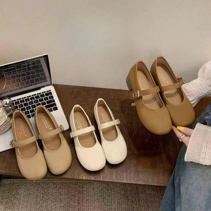 Soft Leather New Style Low-heeled Women's Single Shoes, Versatile Soft-soled Dolly Shoes