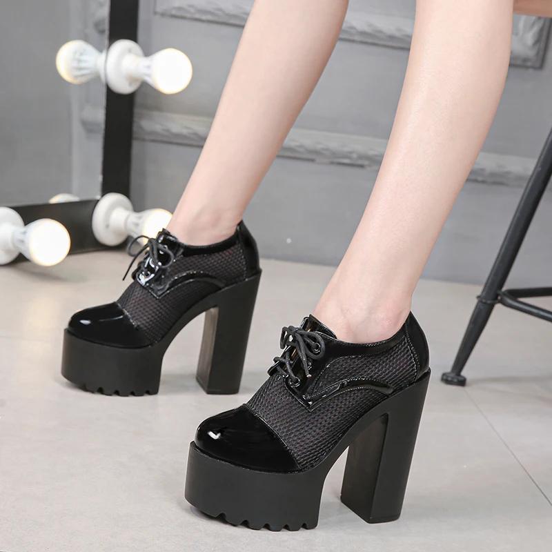 Fashion New Fashion Gladiator Women Shoes Square High Heels Sexy Black White Lace Up Party Ladies Round Toe Breathable Mesh Pumps
