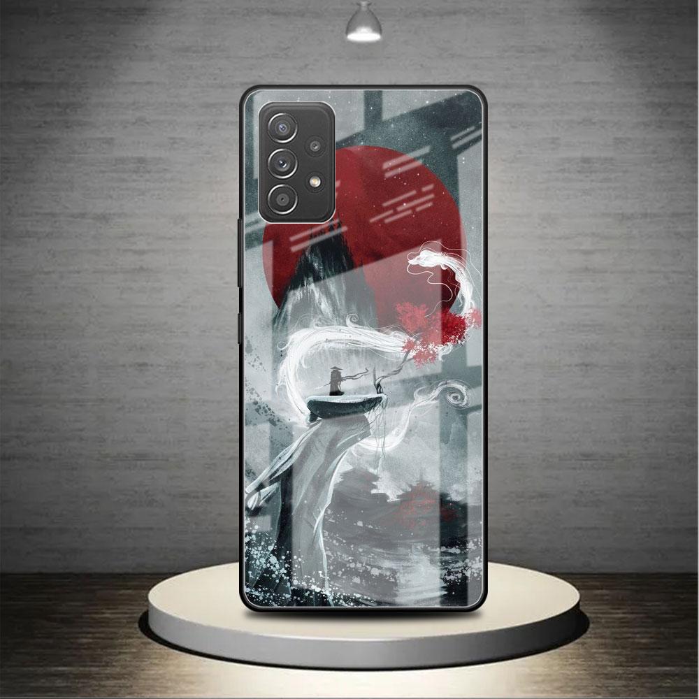 Landschaft Tusche Samurai Kunst Glas Hülle Für Samsung Galaxy A52 A71 A50 A51 A70 A21s A31 A72 A10 A12 A30 A22 5G Handyhülle