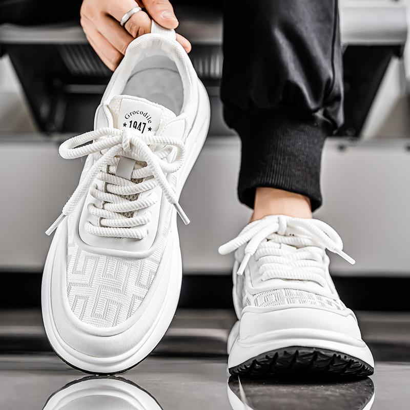 Fashion 2025 Non Slip Mens Shoes Breathable Thick Soled Casual Shoes Korean Version Trendy Student Sports Designer Casual Platform White