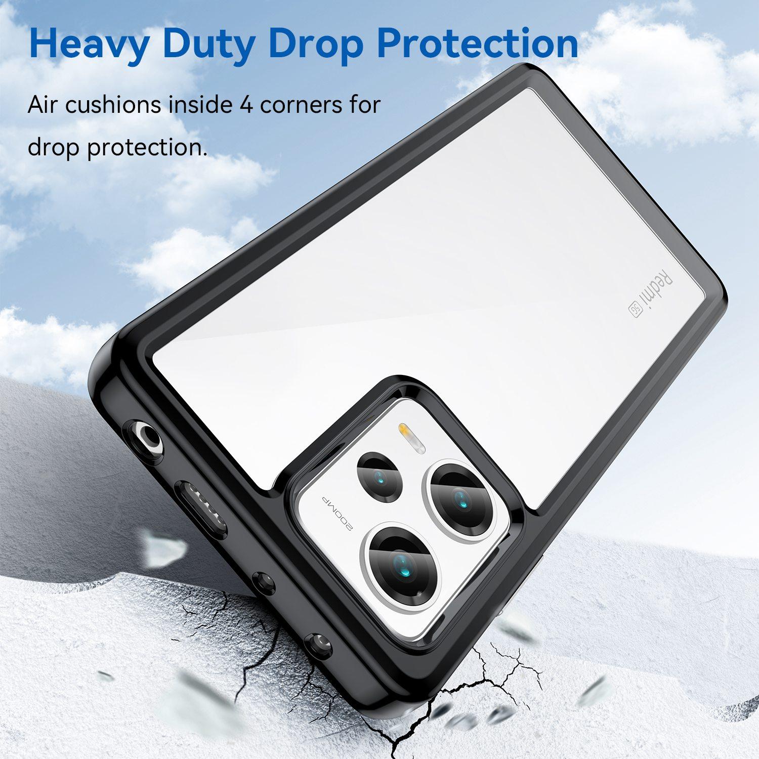 

For Xiaomi Redmi Note 12 Pro+ 5G Phone Case,Drop-proof TPU Bumper+Acrylic Back Protective Cover Transparent