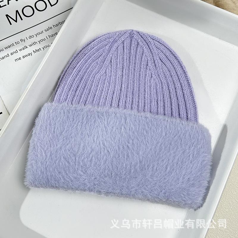 Autumn and winter velvet warm wool hat women's solid color new outdoor cold-proof thickened knitted pullover hat versatile cold hat