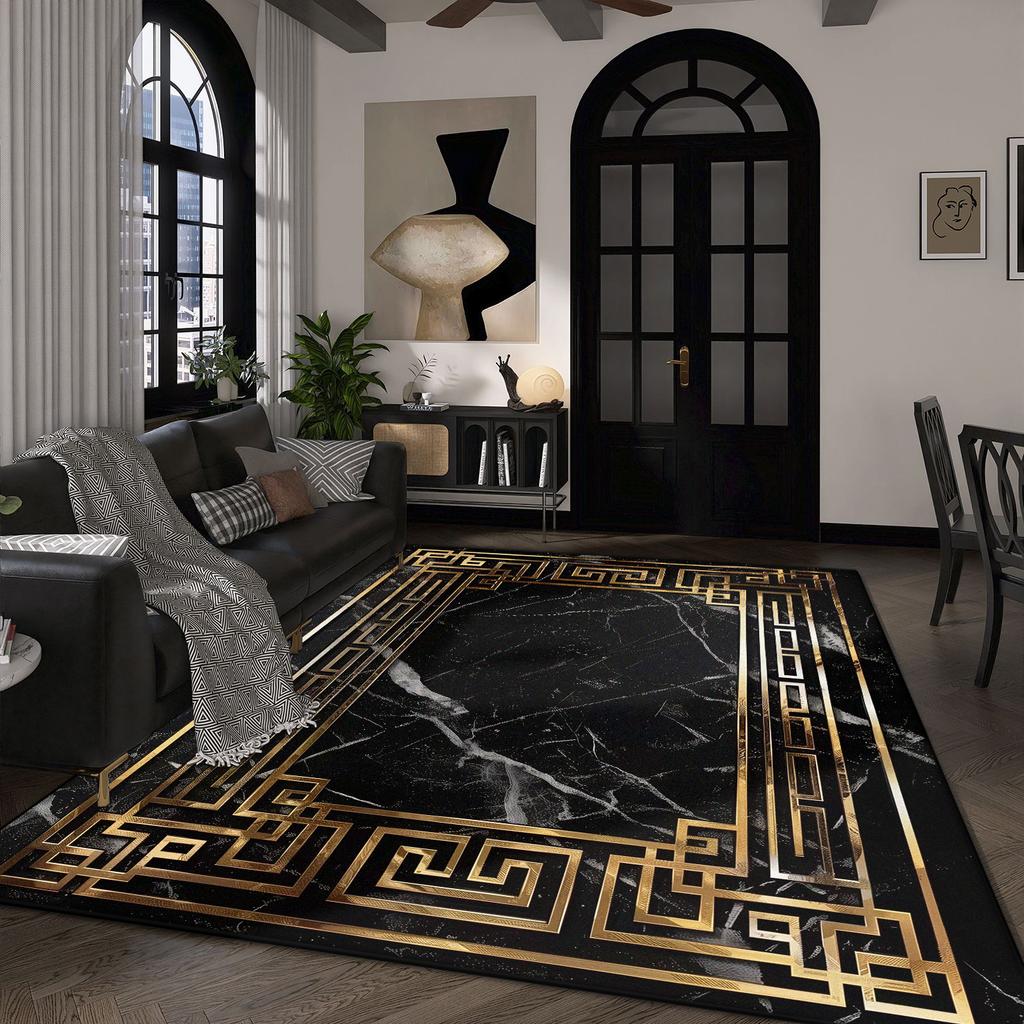 Large Size Luxury Black Gold Carpet for Living Room Nordic Sofa Bedroom Decoration Beside Rug Non-slip Washable Lounge Floor Mat