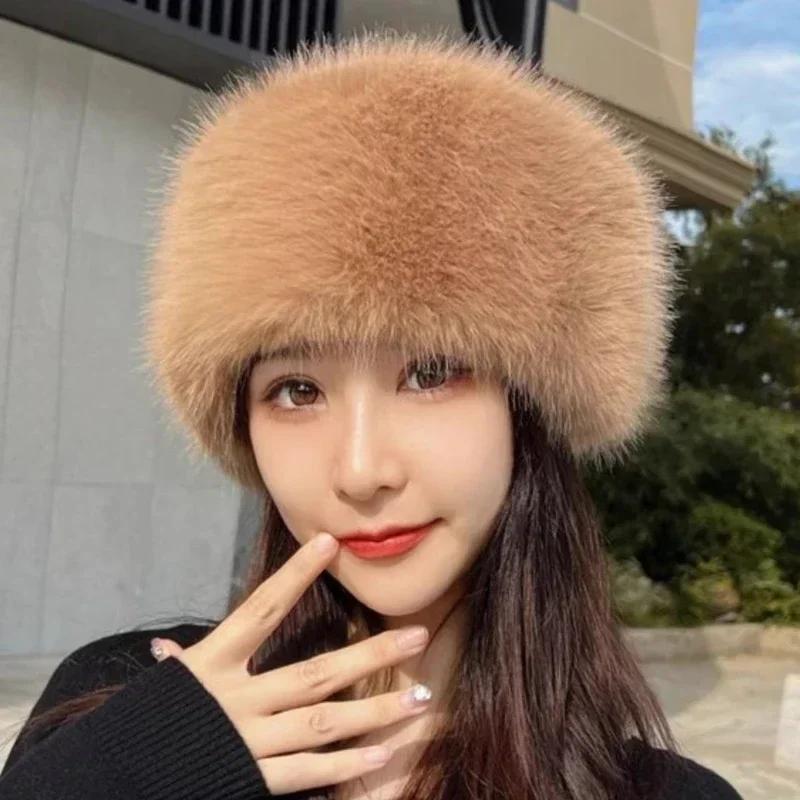 Warm Women's Winter Beanies Hat Fluffy Fur Bucket Hat for Women Plush Fisherman Hats Thicken Cold Snowy Day Panama Caps