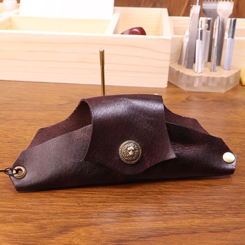 New Neck Hanging Handmade Vintage Vegetable Tanned Leather Sunglasses Bag with Tree Cream Cowhide Handmade Old Glasses Case
