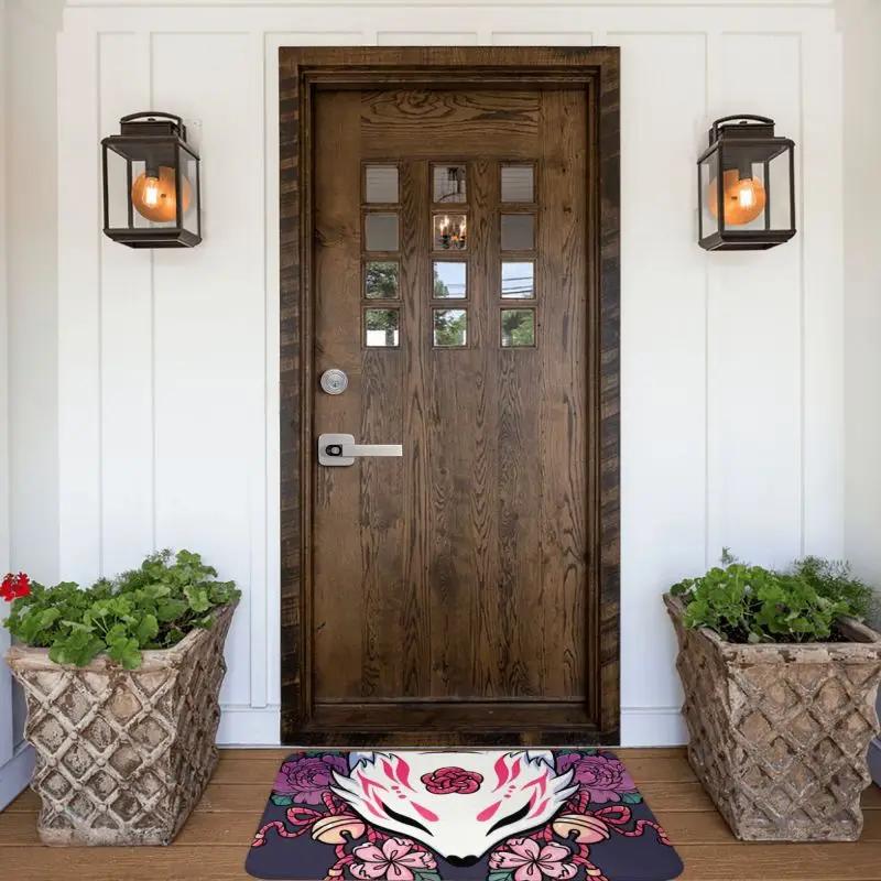 Fox Spirit Kitsune Front Door Mat Anti-Slip Indoor Absorbent Japanese Kabuki Doormat Floor Bath Entrance Rug Carpet