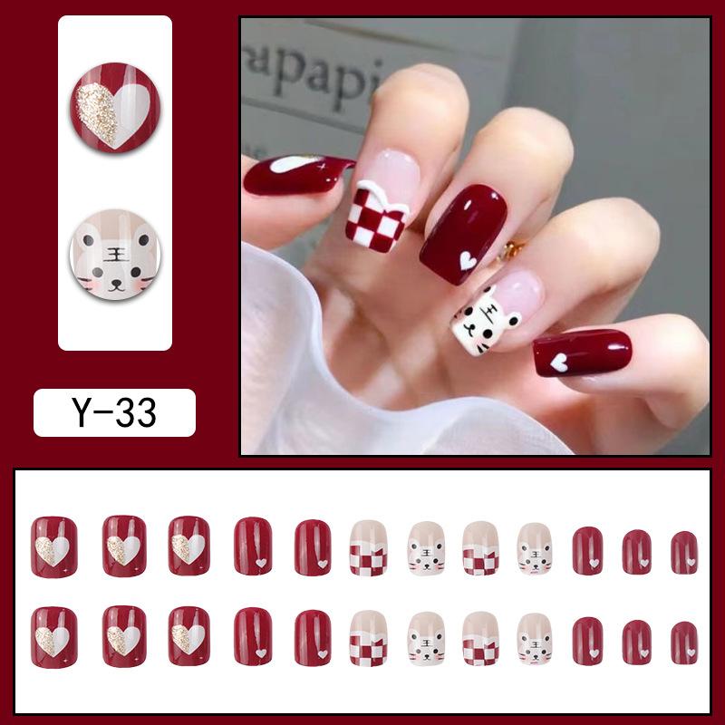 Y1 Fake Nail Sticker Wearing Nail Finished Nail Piece Removable Blush Nail Girl Cat Eye Gradual Change Nail Patch
