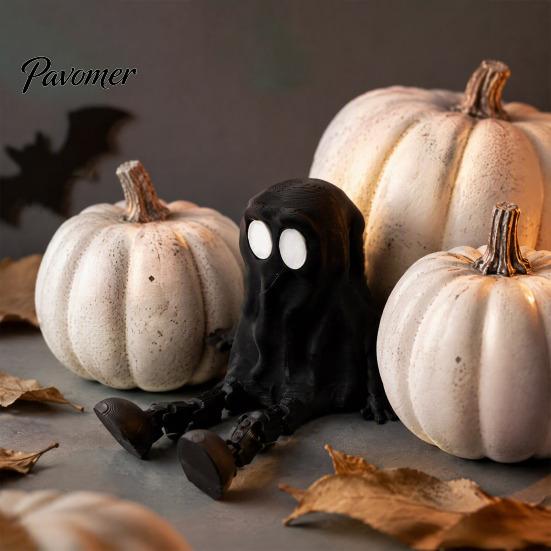 Desktop Ornament for Halloween 3D Printed Articulated Ghost Figurine, Movable Joint Toy, Funny Hooded Small Portable Figurine Decor, Unpainted