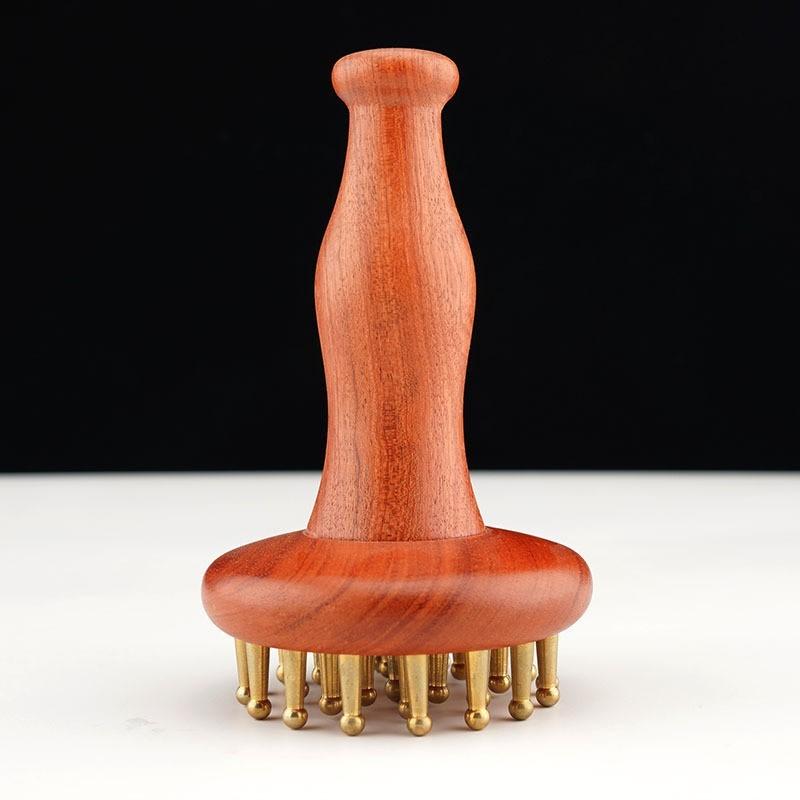 29 Teeth Solid Brass Meridian Brush Handcrafted Wooden Handle Multipurpose Massage Tool For Beauty And Relaxation коричневый
