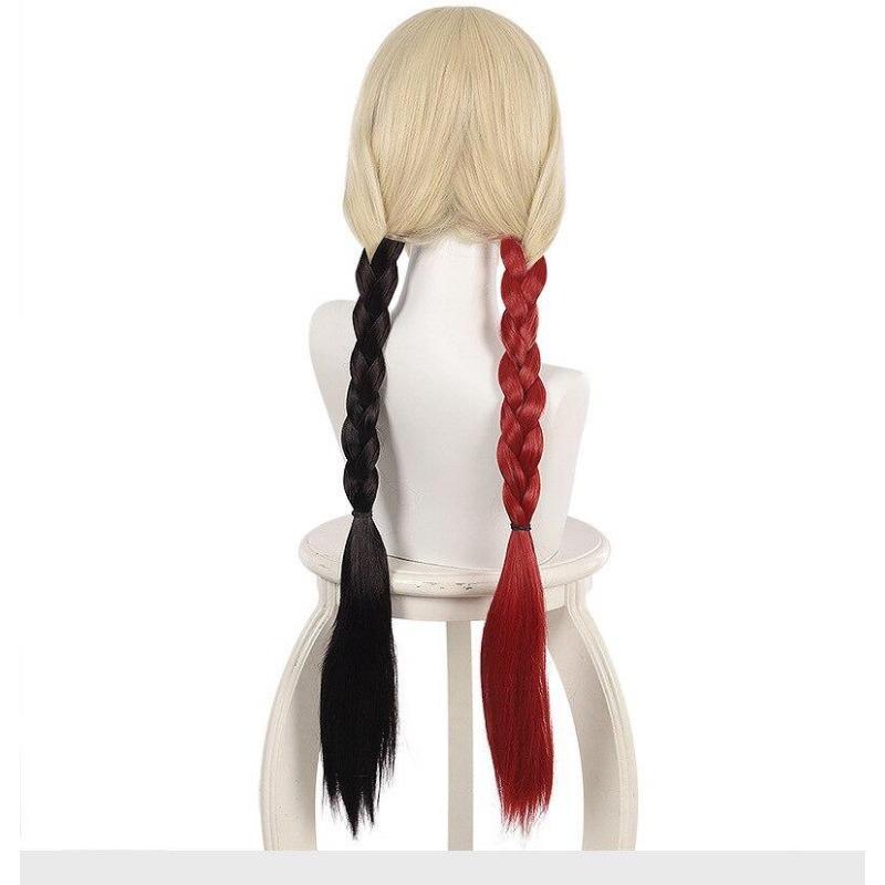 Anime Lang Flette Rød Svart Twist Harley Cosplay Movice Kvinners Jentes Hallowee Kostyme Parykker