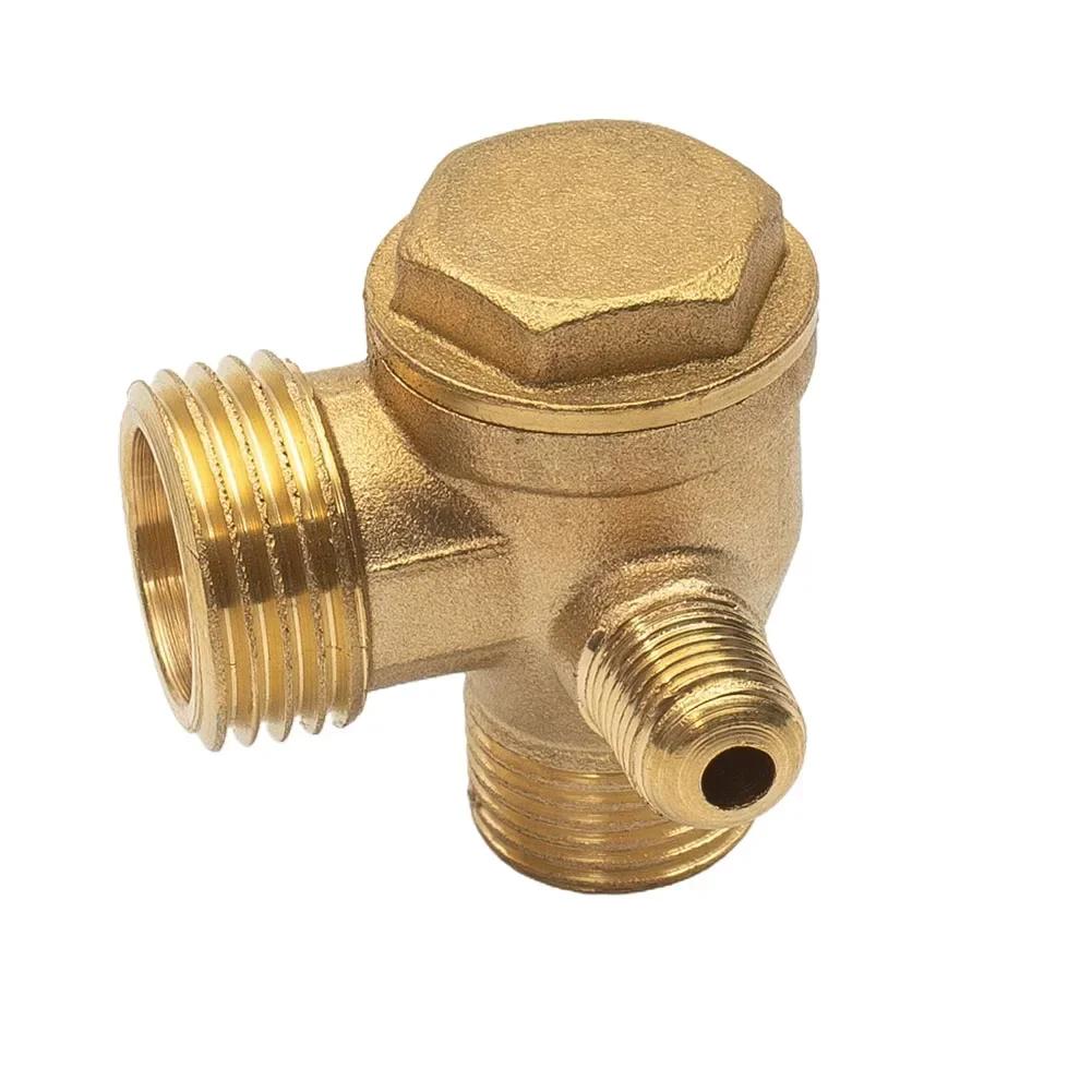 Air Compressor 3-Port Brass Threaded Check Valve Connector Tool 10*16*20 Male Thread 3 Way Metal Air Compressor Check Valve Gold