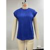Round Neck Short Sleeved Textured T-shirt Top for Women