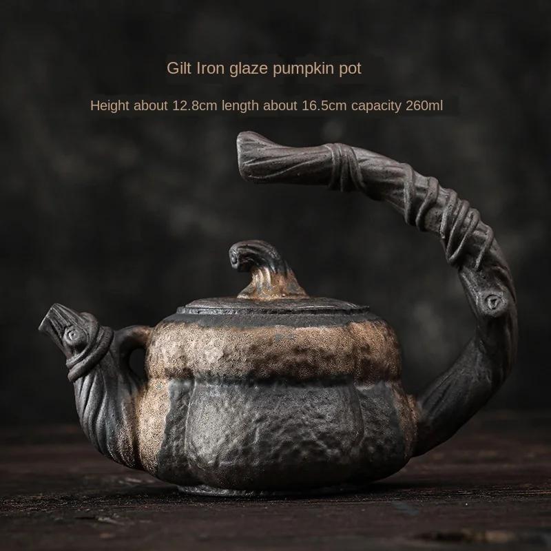 Gold Pumpkin Loop-Handled Teapot Japanese Style Handmade Stoneware Teapot Single Teapot Ceramic Kung Fu Tea Tea Ceramic