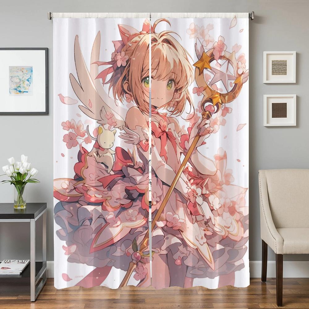 Kitchen Curtains for Living Room 2 Pieces Blackout Curtains Door Curtain C-cardcaptor S-sakura Bedroom Decoration Partition Home