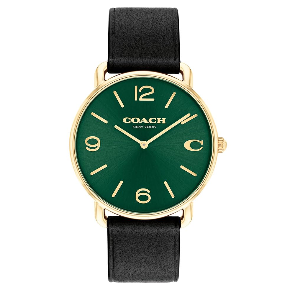 Watch ELLIOT Green Dial Black Leather Strap 14602648 [Coach][Authorized Import] Men s чёрный