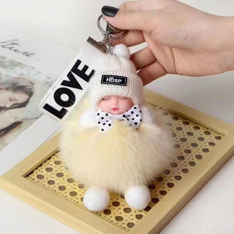 

Подвеска-шарик из натурального лисьего меха, спящая кукла, плюшевая подвеска для сумки с украшениями, креативный брелок для ключей автомобиля, женский