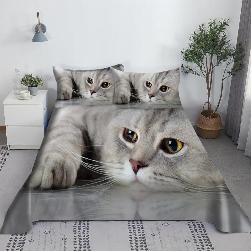 Lovely Cat Bed Sheet Set Digital Printing Polyester Bed Flat Sheet With Pillowcase Print Bedding Set