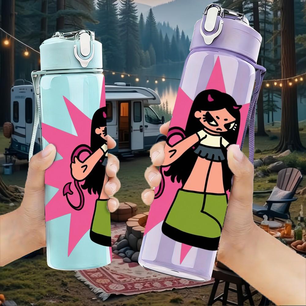 1PC Rock Punk Girl Character 750ml Color Plastic Sports Water Bottle Leakproof Flip Straw Lid Suitable for Sports Office Home Use