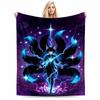 Anime Nine-Tailed Fox Warrior Blanket with Blue Lightning Design Blanket, Suitable for Use In the Bedroom, Living Room, On the Sofa