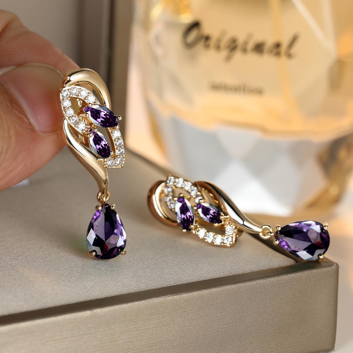 

Уникальные висячие серьги золотого цвета с синим камнем в форме капли, серьги-кольца в форме маркизы, подарок на годовщину фиолетовый