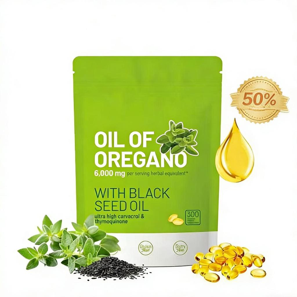 Organic Oregano Oil & Black Seed Oil Capsules - 300 Count | Natural Immune Booster, Digestive & Antioxidant Support | Herbal Defense Complex