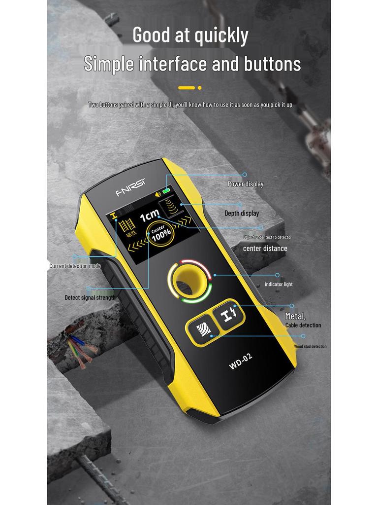 FNIRSI WD-02 Hochpräziser Multifunktions-Wanddetektor für Drähte, Metall und Stahlbewehrung