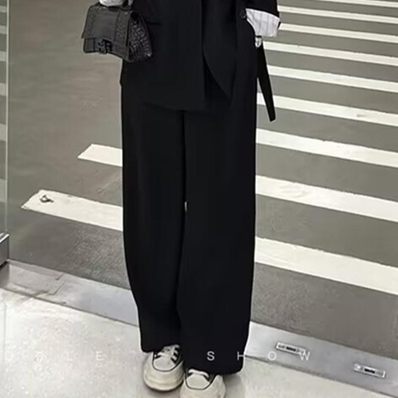 Women's Spring & Autumn Loose Fit Blazer and Wide-Leg Pants Set