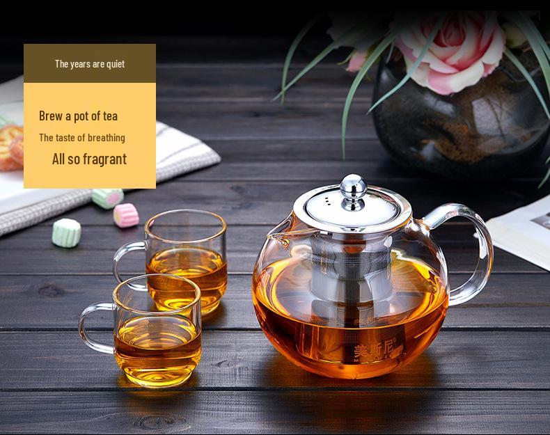 Large-Capacity Heat-Resistant Glass Teapot with Stainless Steel Filter