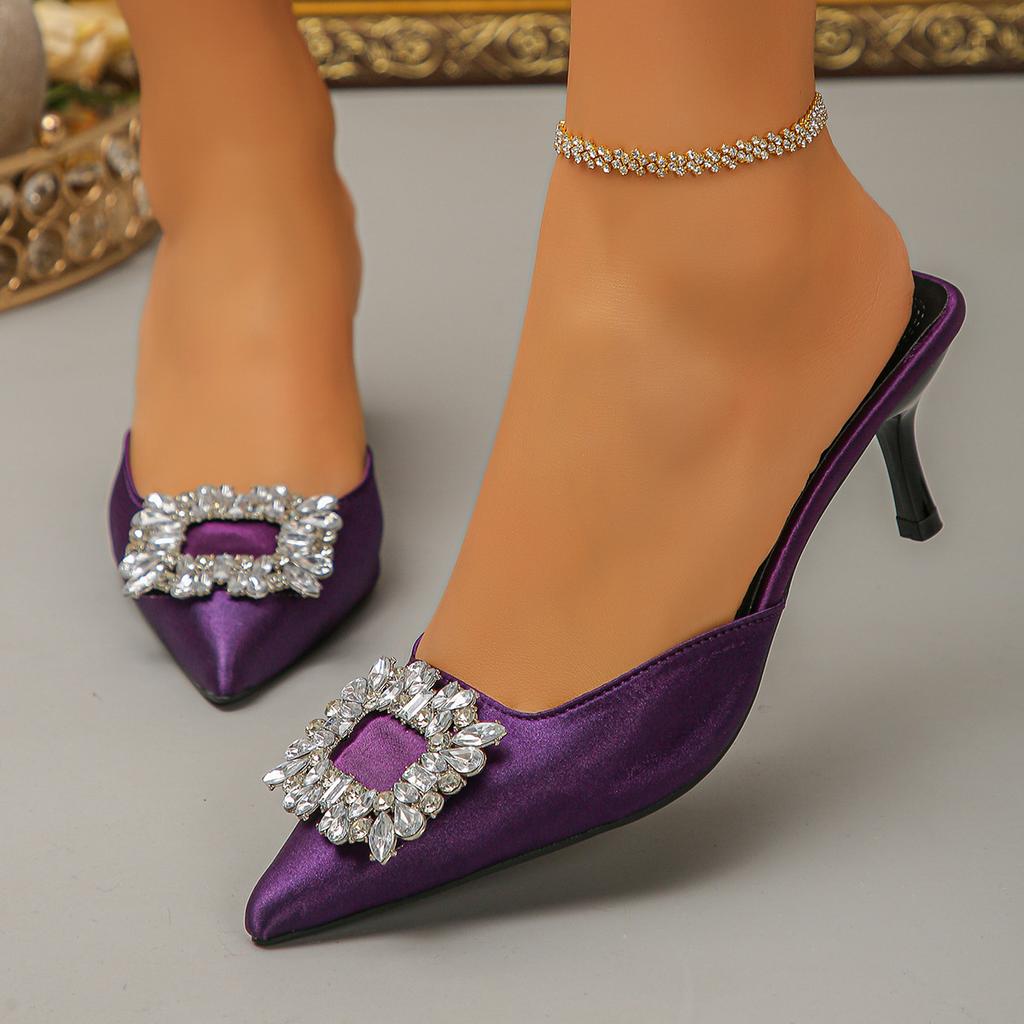 New Style Pointed-toe, High-necked, Half-slipper with Thin Heel and Ankle Strap Women's Shoes