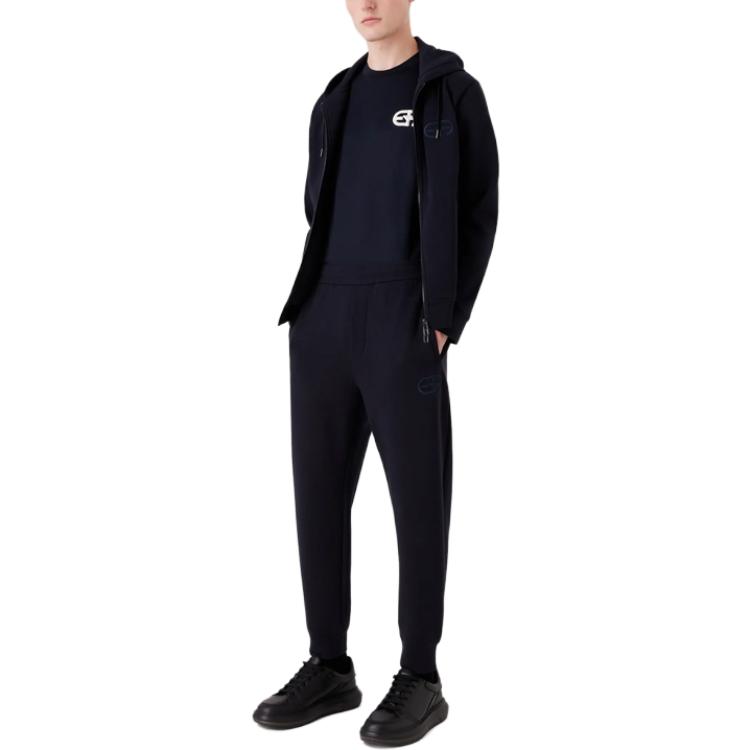 Emporio Armani FW23 Solid Color Logo Embroidered Cuffed Knit Sweatpants Men bottoms Navy-Blue 8N1PT01JHSZ0920