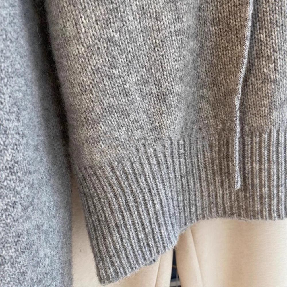 Women’s Korean-Style Gray Hooded Knit Sweater – Soft, Cozy, and Perfect for Autumn/Winter