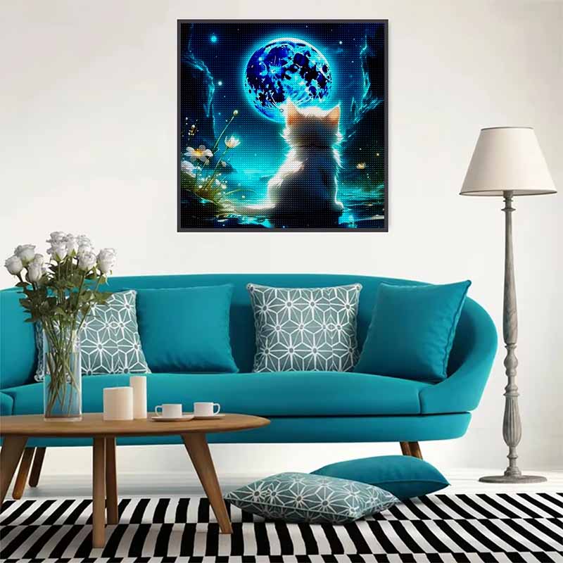 New Arrival 5D DIY Full Circle Diamond Painting "Cat Looking at the Moon" Embroidery Cross Stitch Home Decor Gift