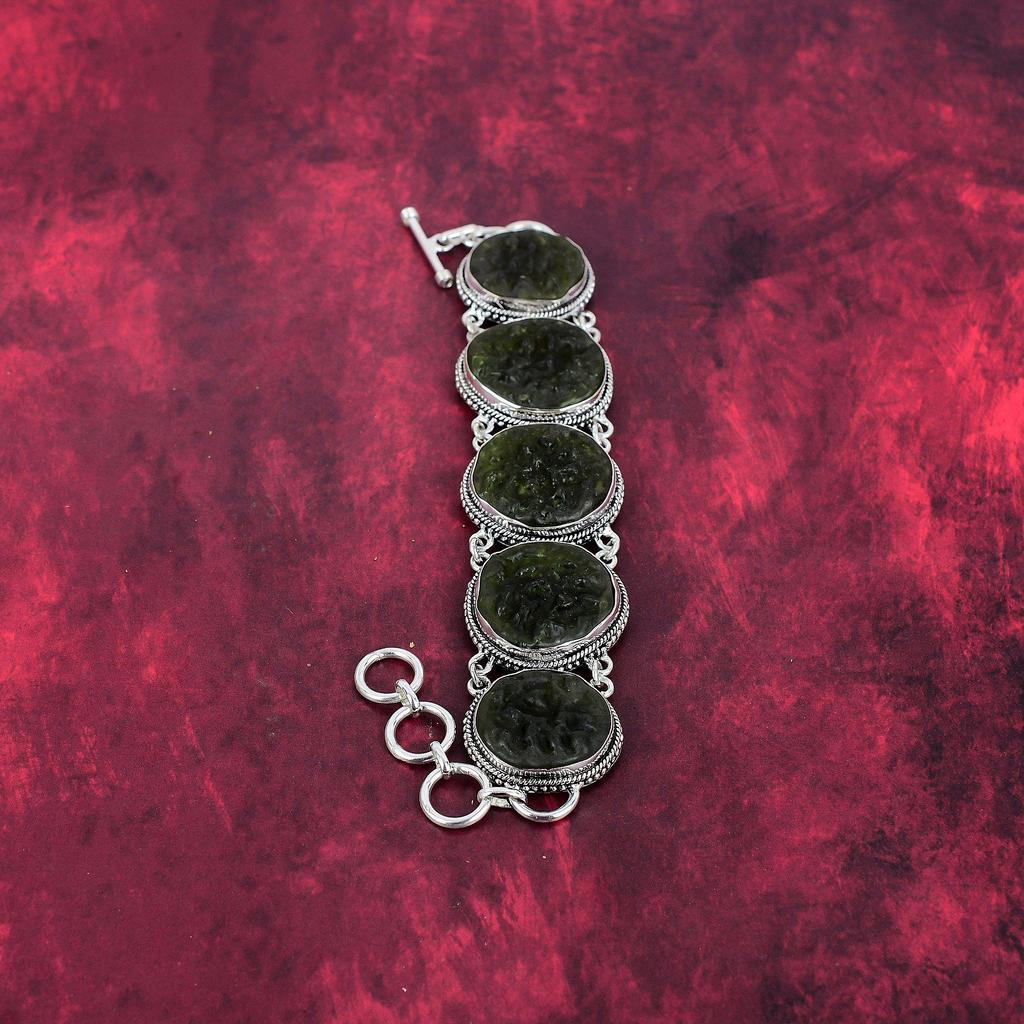 Moldavite Bracelet, 925 Solid Sterling Silver Jewelry, Gemstone Bracelet, Gift For Her Handmade Dainty Jewelry