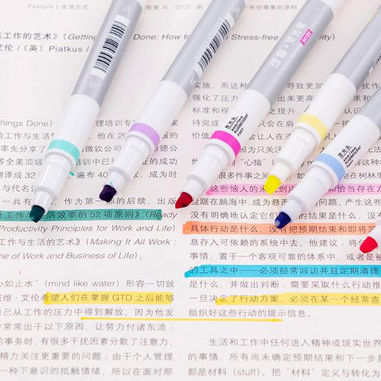6Pcs Highlighter Pen Erasable Double-Ended Fluorescent Marker Pen Quick-Dry Non-Smudge Ink Pen for Notes And Study Revision Eye Protection