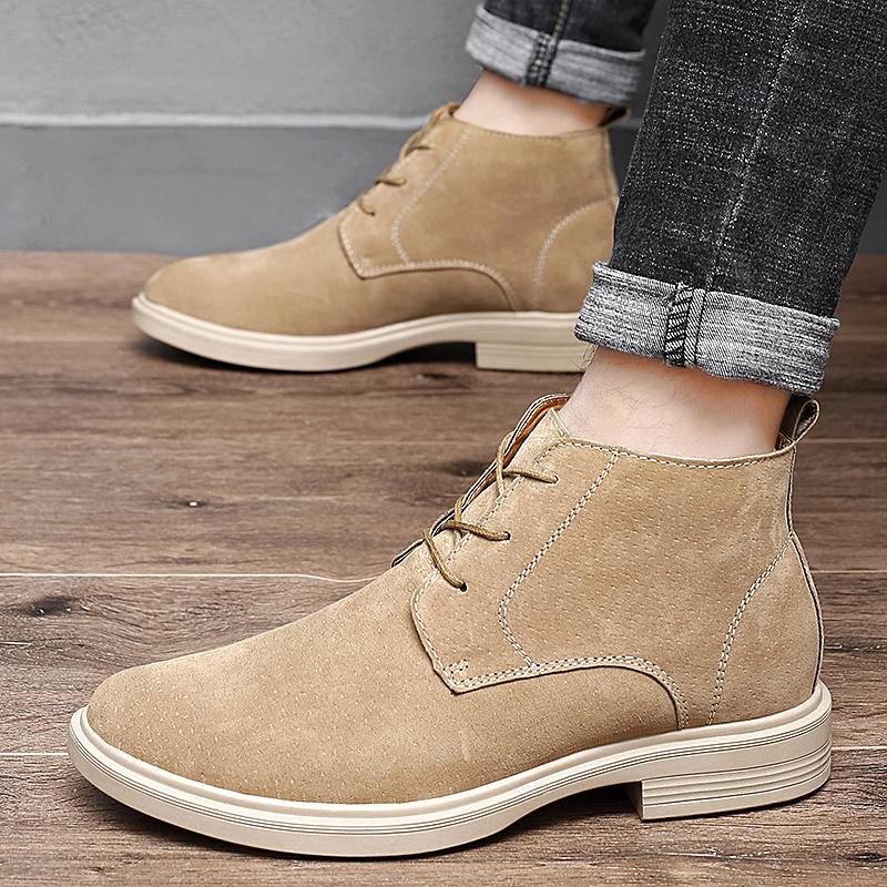 Men Boots Leather Suede Shoes Men Fashion Chelsea Ankle Boots Men'S Shoes Man Lace-Up Casual Shoes Male Comfortable Outdoor Boot