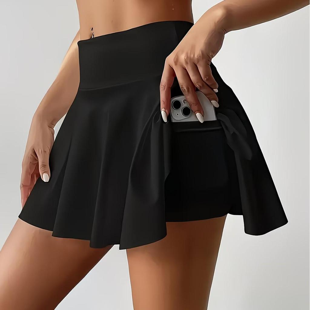 Women's High-Waisted Pleated Tennis Skirt with Pockets - Anti-Exposure Sports Skirt for Yoga, Running, and Fitness