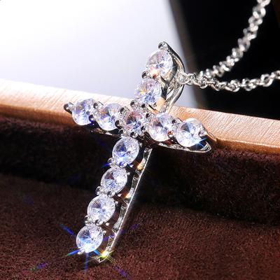 New Simple Stylish Women Cross Pendant Necklace Brilliant Cubic Zirconia Dance Party Daily Wear Versatile Jewelry
