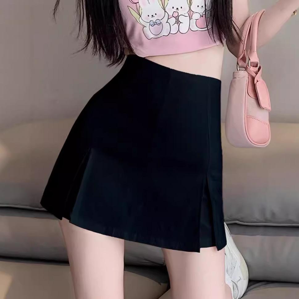 

Petite Black Hot Girl Bodycon High Waist Slimming A-Line Slit Midi Skirt for Summer M