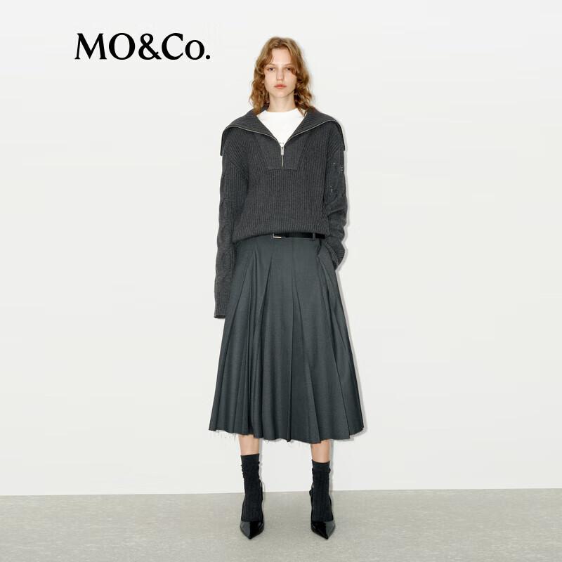 MO&Co. Acetate Cashmere Blend Zip-Up Pullover Sweater