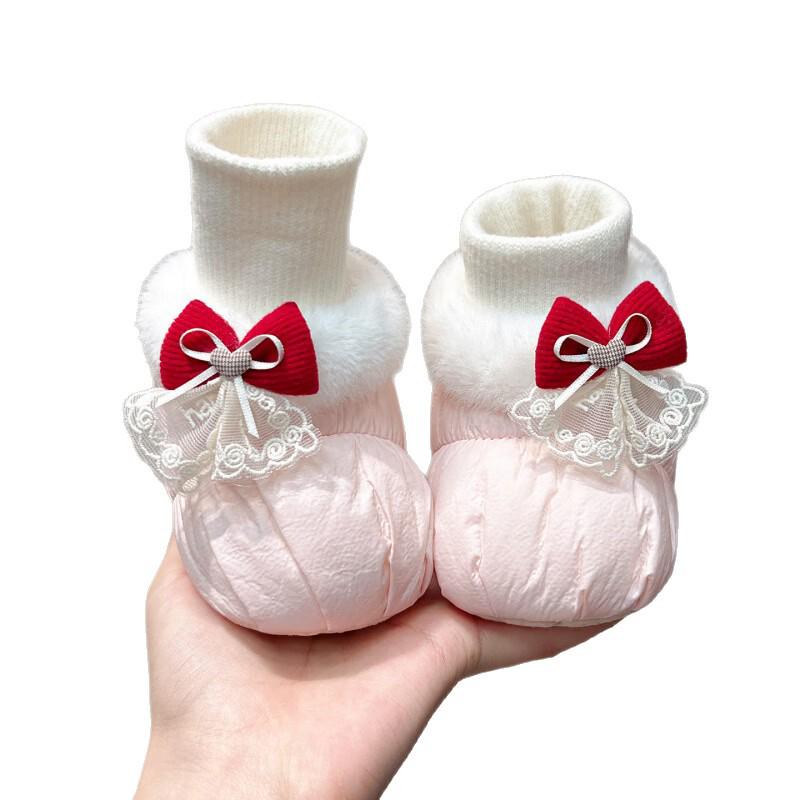 Autumn/Winter Soft Sole Baby Shoes & Socks, 0-6 Months, Non-Slip Velvet-Lined Princess Covers