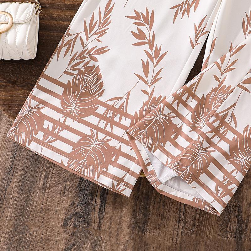 Girls' Fashionable Outfit - Summer Children's Casual Collared Sleeveless Tunic Straight Wide-leg Trousers Set