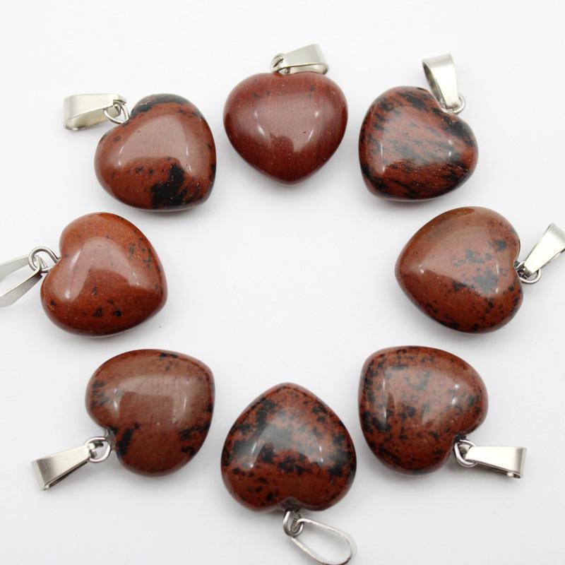 16MM Heart-Shaped Natural Stone Pendant: Amethyst Rose Quartz Green Aventurine Tiger Eye