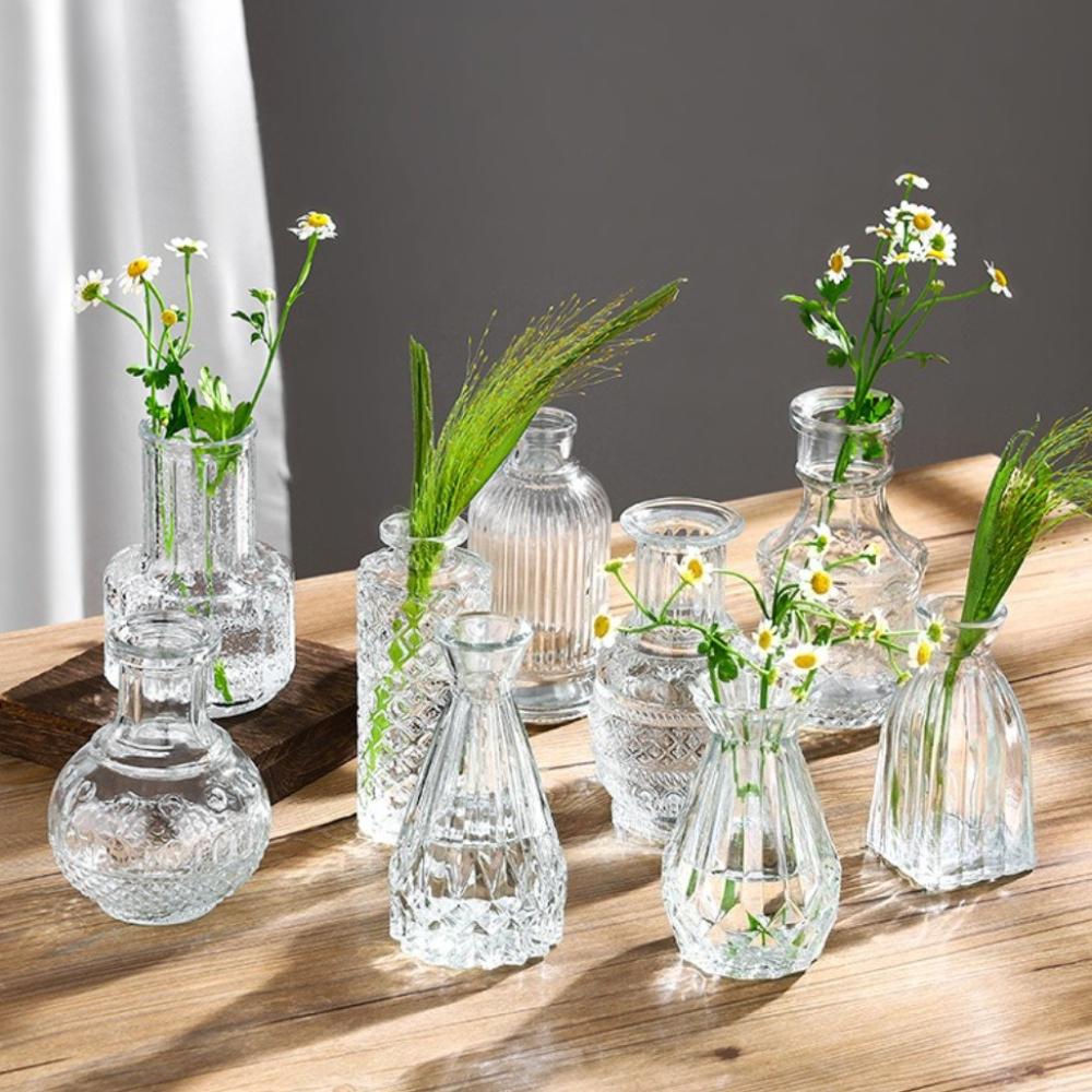 10Pcs Colorful Glass Flower Bud Vases Vintage Hydroponic Flower Planter Small Vase for Wedding Table Decoration DIY Gifts