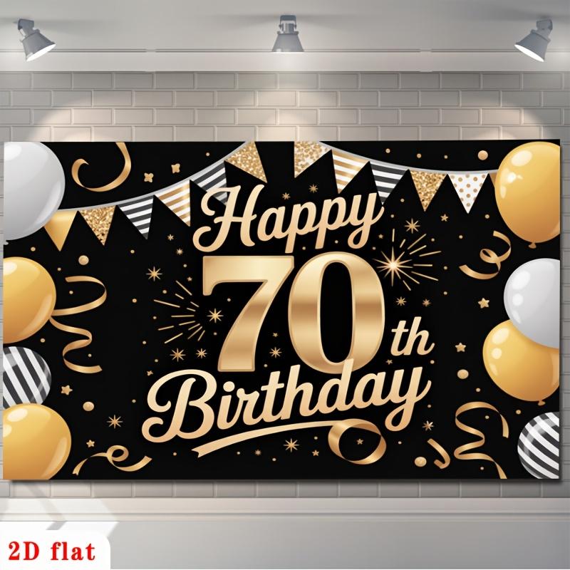 2D planar banner, 1 piece - luxurious golden-black decorated polyester background fabric for 70th birthday celebration