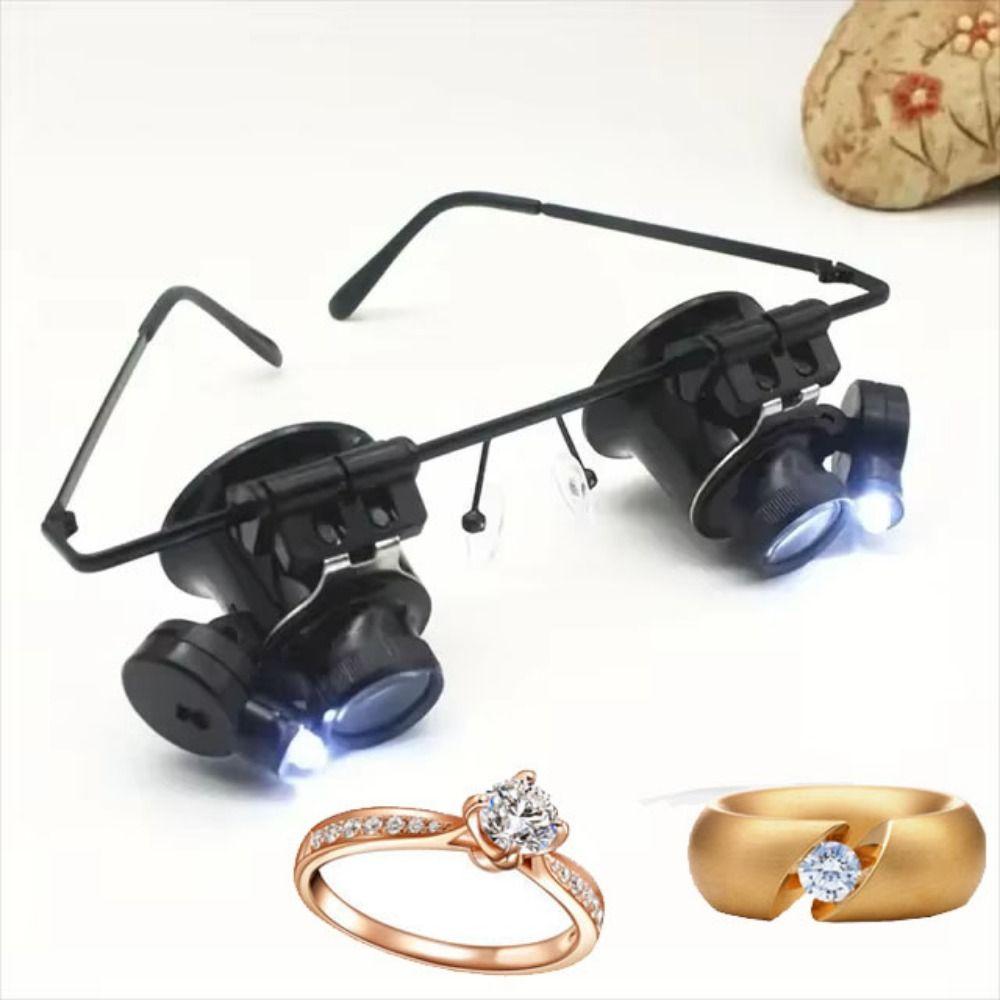 with LED Lights 20X Lens Magnifying Eyewear Jewelers Repair Wearing Magnifier Clocks Repair