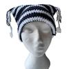 Knit Stripe Pattern Cat Ear Hat Elastic Windproof Hat with Tassels Decor Ear Protector Hat Winter Cycling Skiing Hat
