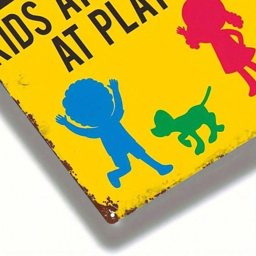 Vintage Metal Poster Slow Down Kids Pets Sign Wall Decor Garage