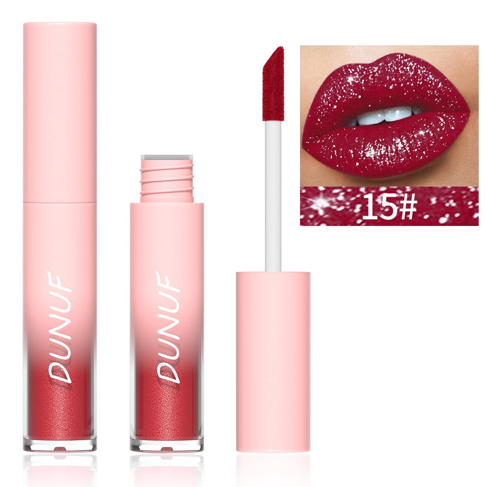 DUNUF 18-Color Diamond Lipstick Gloss: Easy-Apply, Long-Lasting, Plumping Shimmer Glaze for Glossy Makeup.